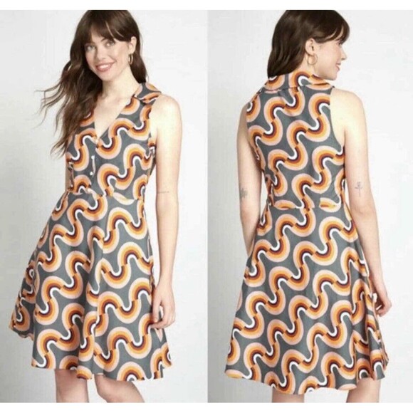 ModCloth “Mod Well” Rainbow sleeveless midi dress Sz  6 Swirl - Picture 1 of 5